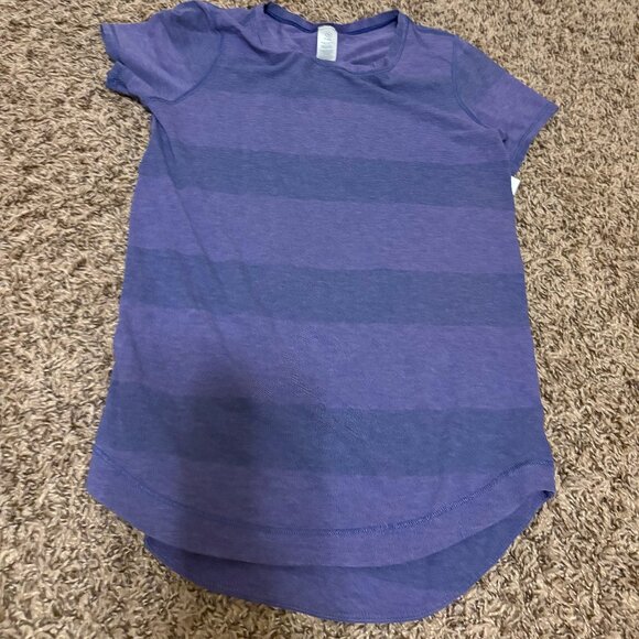 Ivivva by LuLuLemon Activewear Top 10 Purple Striped Short Sleeve Pima Cotton - Picture 1 of 3